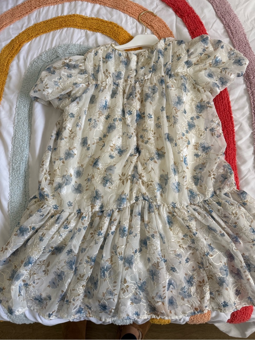 Girls' Floral Blue & Cream Ruffle Dress